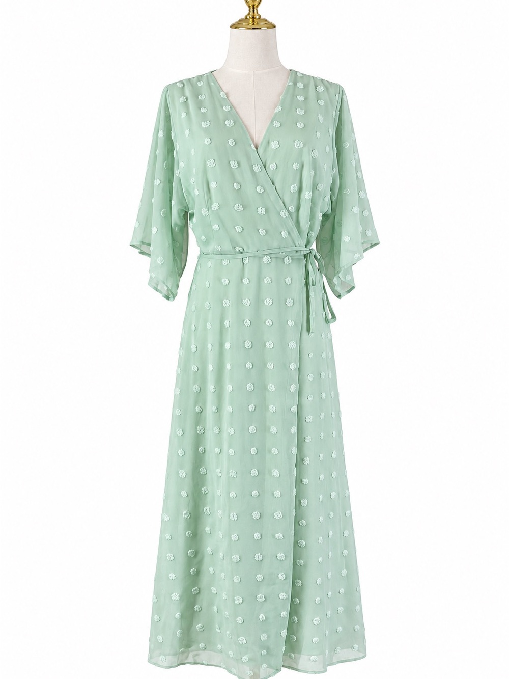 Liquorish Mint Green Swiss Dot Chiffon Wrap Maxi Dress US 4